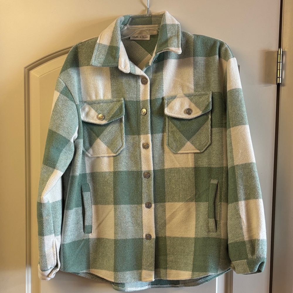 Plaid Green and White Women's Jacket